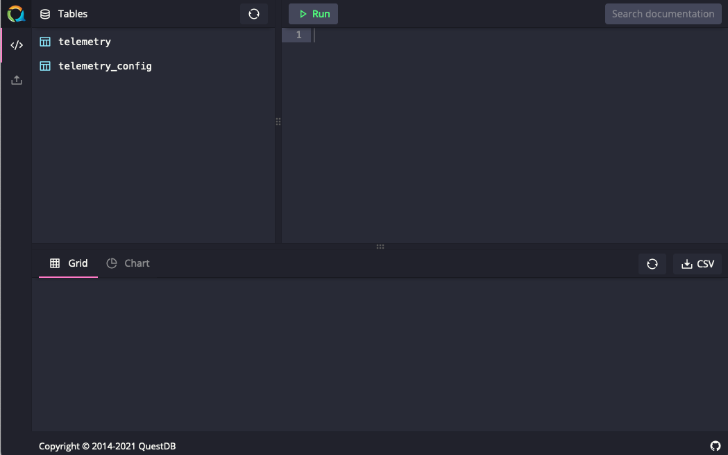 The QuestDB Web Console running on a VM instance on Google Cloud Platform